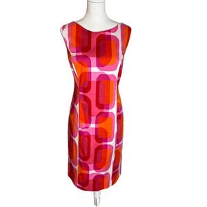 Julian Taylor Pink Orange Geometric Mod Cutout Back Sheath Dress Womens 14